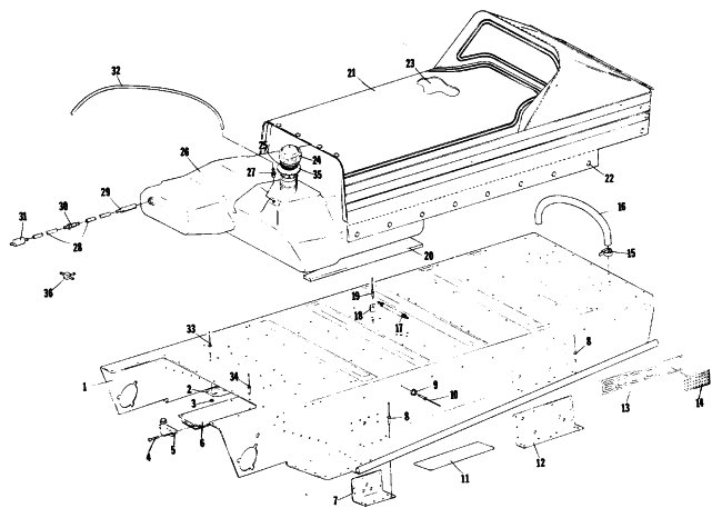 Parts Diagram for Arctic Cat 1981 EL TIGRE F/C SNOWMOBILE TUNNEL, GAS TANK AND SEAT