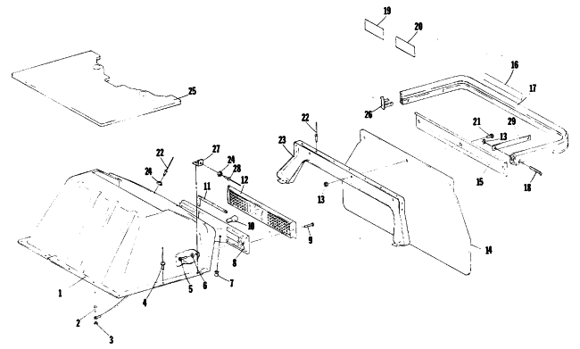 Parts Diagram for Arctic Cat 1981 EL TIGRE F/C SNOWMOBILE TOOLBOX AND REAR BUMPER