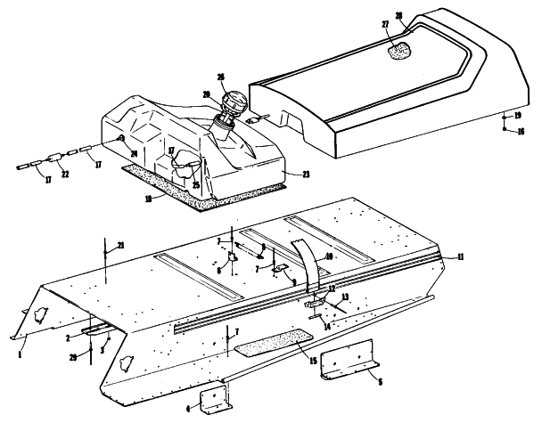 Parts Diagram for Arctic Cat 1981 JAG L/T SNOWMOBILE BODY, GAS TANK AND SEAT