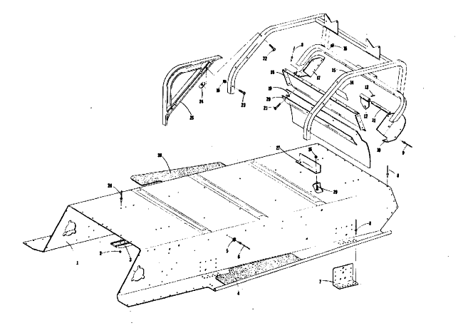 Parts Diagram for Arctic Cat 1974 VIP 440 SNOWMOBILE BODY TUNNEL AND REAR BUMPER