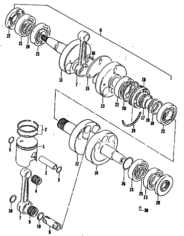 Parts Diagram for Arctic Cat 1984 EL TIGRE 6000 SNOWMOBILE PISTON AND CRANKSHAFT