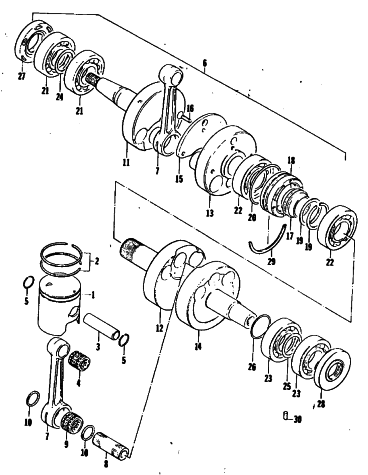 Parts Diagram for Arctic Cat 1985 EL TIGRE 6000 SNOWMOBILE PISTON AND CRANKSHAFT