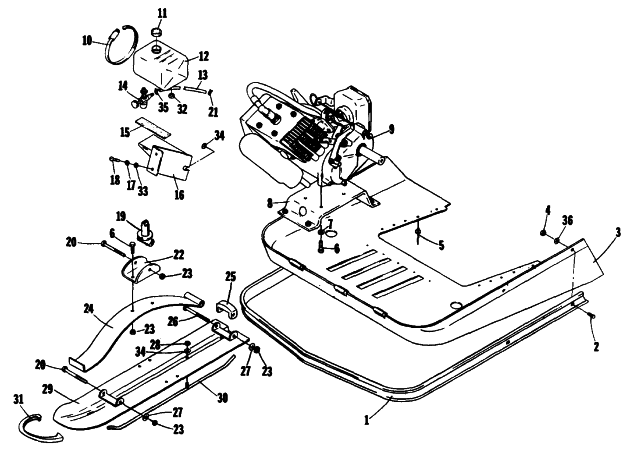 Parts Diagram for Arctic Cat 1988 KITTY CAT (60 F/C) SNOWMOBILE SKI, ENGINE, AND BELLY PAN