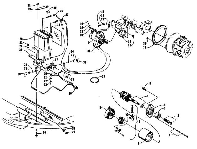 Parts Diagram for Arctic Cat 1989 PANTERA (440 L/C) SNOWMOBILE ELECTRIC START ASSEMBLY