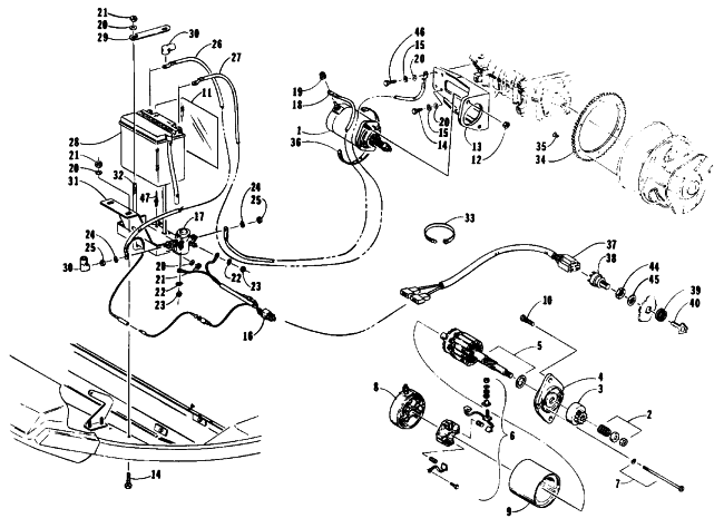 Parts Diagram for Arctic Cat 1991 JAG AFS DELUXE SNOWMOBILE ELECTRIC START ASSEMBLY