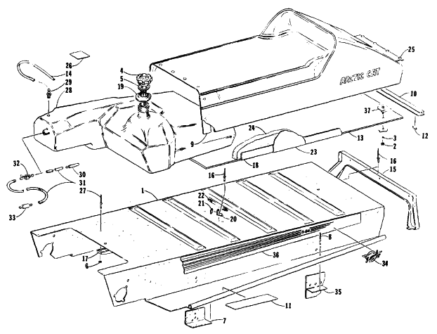 Parts Diagram for Arctic Cat 1991 JAG AFS SPECIAL SNOWMOBILE TUNNEL, GAS TANK AND SEAT