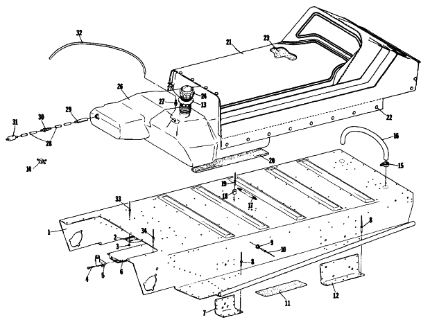 Parts Diagram for Arctic Cat 1984 EL TIGRE 6000 SNOWMOBILE TUNNEL, GAS TANK AND SEAT