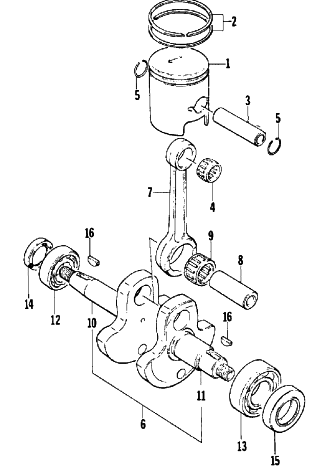 Parts Diagram for Arctic Cat 1978 KITTY CAT SNOWMOBILE PISTON AND CRANKSHAFT