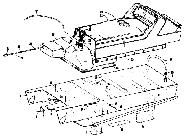 Parts Diagram for Arctic Cat 1985 PANTERA SNOWMOBILE TUNNEL, GAS TANK AND SEAT