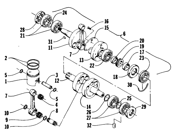 Parts Diagram for Arctic Cat 1985 PANTERA SNOWMOBILE PISTON AND CRANKSHAFT