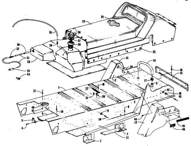 Parts Diagram for Arctic Cat 1985 COUGAR SPECIAL EDITION SNOWMOBILE TUNNEL, GAS TANK AND SEAT