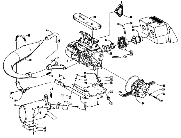 Parts Diagram for Arctic Cat 1985 EL TIGRE 6000 SNOWMOBILE ENGINE AND RELATED PARTS