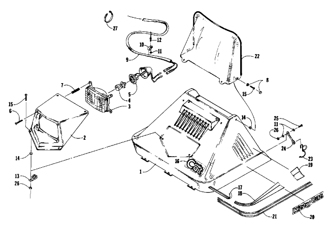 Parts Diagram for Arctic Cat 1986 KITTY CAT SNOWMOBILE HOOD ASSEMBLY
