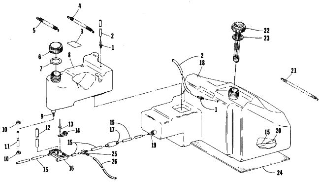 Parts Diagram for Arctic Cat 1986 JAG SNOWMOBILE GAS AND OIL TANK ASSEMBLY