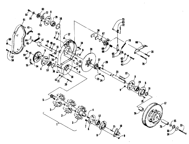 Parts Diagram for Arctic Cat 1986 PANTHER SNOWMOBILE DRIVE TRAIN