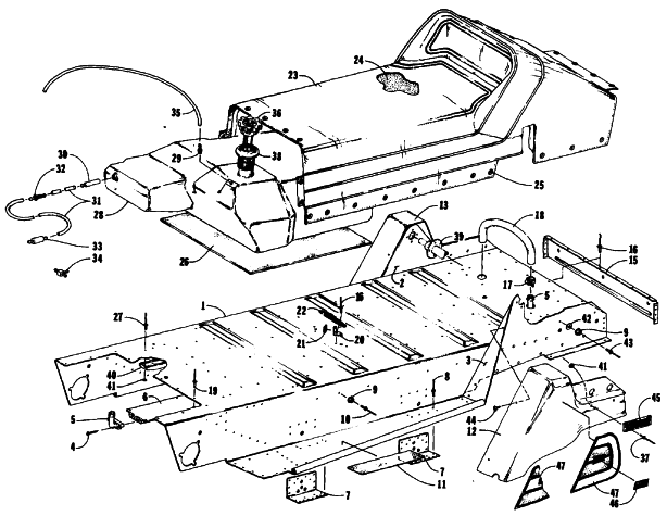 Parts Diagram for Arctic Cat 1986 COUGAR SNOWMOBILE TUNNEL, GAS TANK AND SEAT