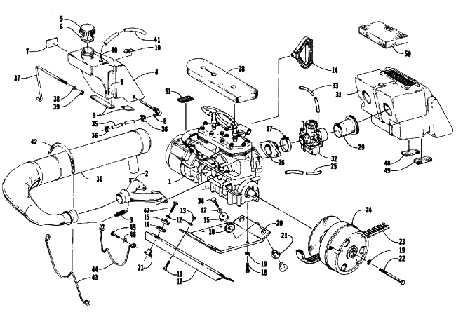 Parts Diagram for Arctic Cat 1986 PANTERA SNOWMOBILE ENGINE AND RELATED PARTS