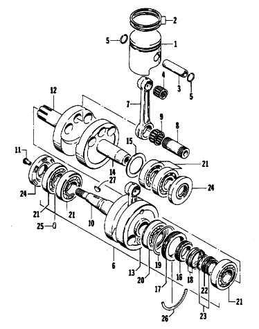 Parts Diagram for Arctic Cat 1986 CHEETAH 500 F/C SNOWMOBILE PISTON AND CRANKSHAFT