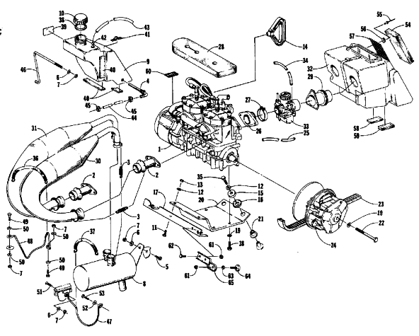 Parts Diagram for Arctic Cat 1986 EL TIGRE SNOWMOBILE ENGINE AND RELATED PARTS