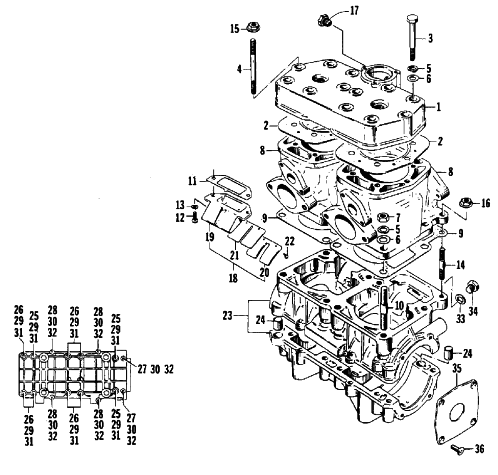 Parts Diagram for Arctic Cat 1986 PANTERA SNOWMOBILE CRANKCASE AND CYLINDER