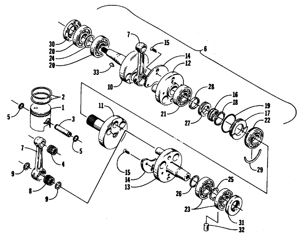 Parts Diagram for Arctic Cat 1986 CHEETAH 530 L/C SNOWMOBILE PISTON AND CRANKSHAFT