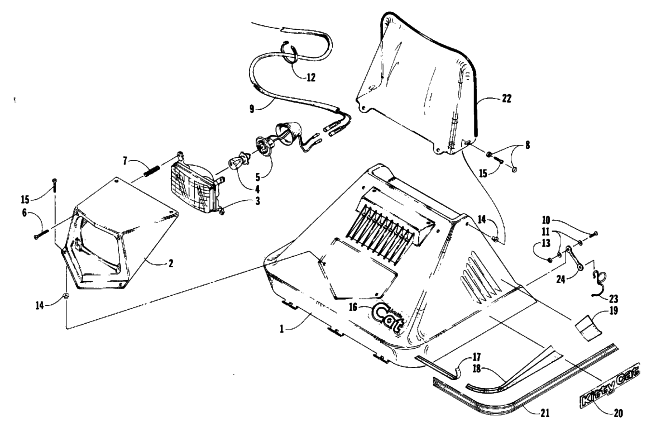 Parts Diagram for Arctic Cat 1990 KITTY CAT SNOWMOBILE HOOD ASSEMBLY