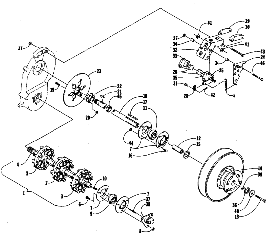 Parts Diagram for Arctic Cat 1987 PANTERA SNOWMOBILE DRIVE TRAIN SHAFTS AND BRAKE ASSEMBLIES