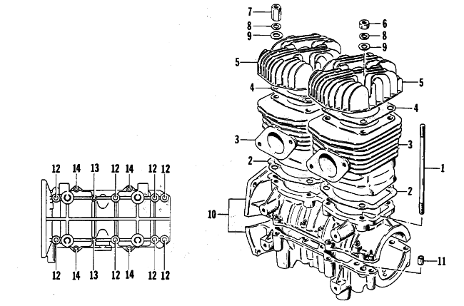 Parts Diagram for Arctic Cat 1987 JAG 440 SNOWMOBILE CRANKCASE AND CYLINDER