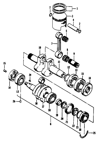 Parts Diagram for Arctic Cat 1990 SUPER JAG SNOWMOBILE PISTON AND CRANKSHAFT
