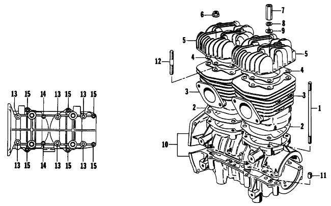 Parts Diagram for Arctic Cat 1990 JAG MOUNTAIN CAT SNOWMOBILE CRANKCASE AND CYLINDER