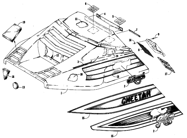 Parts Diagram for Arctic Cat 1987 EL TIGRE 6000 (650 L/C) SNOWMOBILE HOOD ASSEMBLY