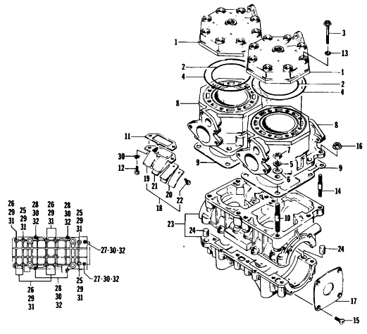 Parts Diagram for Arctic Cat 1987 EL TIGRE (530) SNOWMOBILE CRANKCASE AND CYLINDER