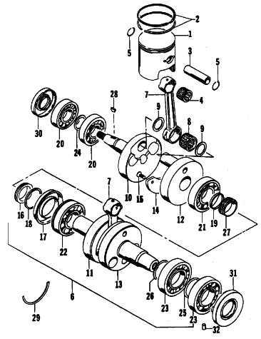 Parts Diagram for Arctic Cat 1987 EL TIGRE (530) SNOWMOBILE PISTON AND CRANKSHAFT