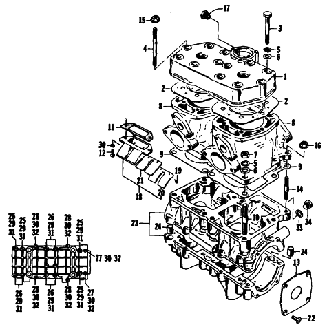 Parts Diagram for Arctic Cat 1989 PANTERA (440 L/C) SNOWMOBILE CRANKCASE AND CYLINDER