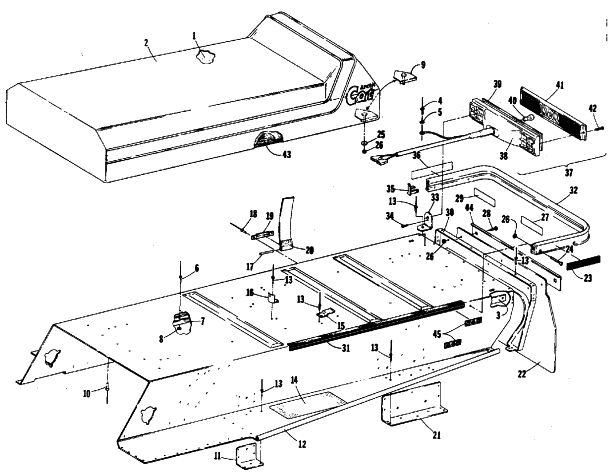 Parts Diagram for Arctic Cat 1987 JAG 340 SNOWMOBILE BODY, SEAT, TAILLIGHT AND REAR BUMPER