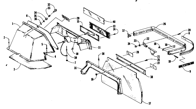 Parts Diagram for Arctic Cat 1987 SUPER JAG SNOWMOBILE TAILLIGHT, TOOLBOX, REAR BUMPER