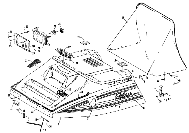 Parts Diagram for Arctic Cat 1988 PANTHER (F/C) SNOWMOBILE HOOD ASSEMBLY