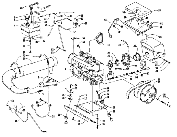 Parts Diagram for Arctic Cat 1988 PANTHER (F/C) SNOWMOBILE ENGINE AND RELATED PARTS