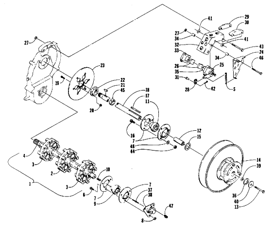 Parts Diagram for Arctic Cat 1988 EL TIGRE 5000 (440 L/C) SNOWMOBILE DRIVE TRAIN SHAFTS AND BRAKE ASSEMBLIES
