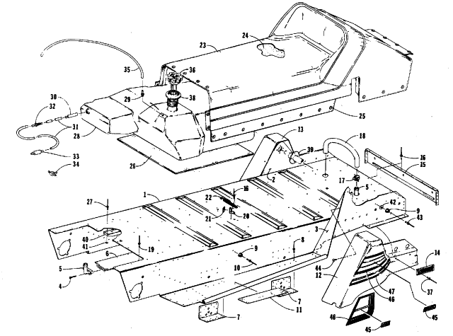 Parts Diagram for Arctic Cat 1988 EL TIGRE 5000 (440 L/C) SNOWMOBILE TUNNEL, GAS TANK, AND SEAT