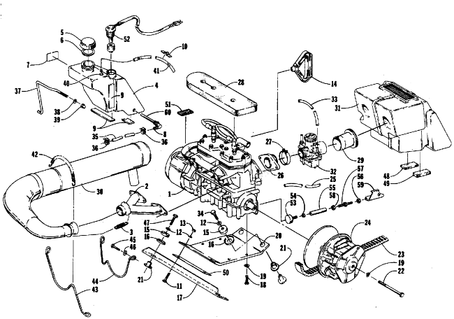 Parts Diagram for Arctic Cat 1988 PANTERA (440 L/C) SNOWMOBILE ENGINE AND RELATED PARTS