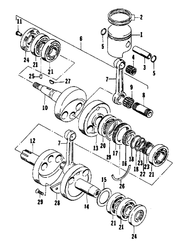 Parts Diagram for Arctic Cat 1988 PANTHER (F/C) SNOWMOBILE PISTON AND CRANKSHAFT