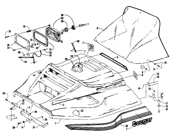 Parts Diagram for Arctic Cat 1988 COUGAR (500 F/C) SNOWMOBILE HOOD ASSEMBLY