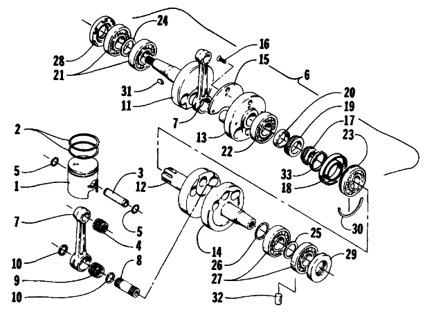 Parts Diagram for Arctic Cat 1989 PANTERA (440 L/C) SNOWMOBILE PISTON AND CRANKSHAFT