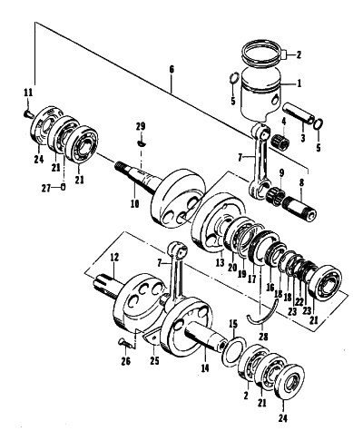 Parts Diagram for Arctic Cat 1988 CHEETAH TOURING (500 F/C) SNOWMOBILE PISTON AND CRANKSHAFT