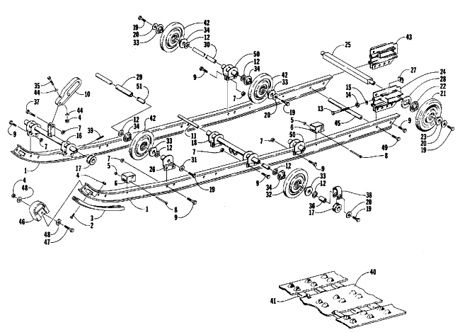 Parts Diagram for Arctic Cat 1989 SUPER JAG SNOWMOBILE SLIDE RAIL AND TRACK ASSEMBLY