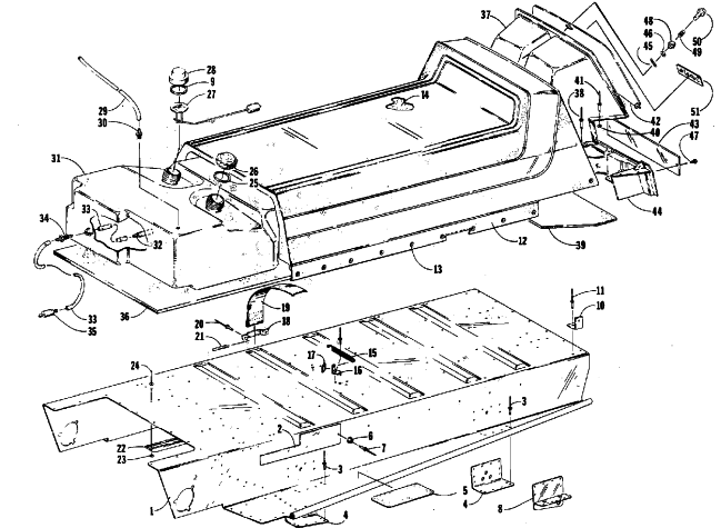 Parts Diagram for Arctic Cat 1988 SUPER JAG (440) SNOWMOBILE BODY, SEAT, AND GAS TANK