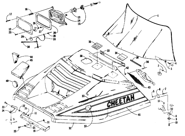 Parts Diagram for Arctic Cat 1988 CHEETAH (530 L/C) SNOWMOBILE HOOD ASSEMBLY