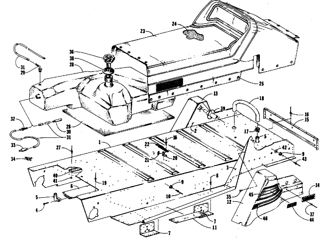 Parts Diagram for Arctic Cat 1988 EL TIGRE 6000 (530 L/C) SNOWMOBILE TUNNEL, GAS TANK, AND SEAT