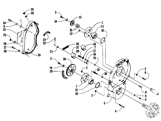 Parts Diagram for Arctic Cat 1988 WILDCAT 650 (650 L/C) SNOWMOBILE DRIVE/DROPCASE ASSEMBLY
